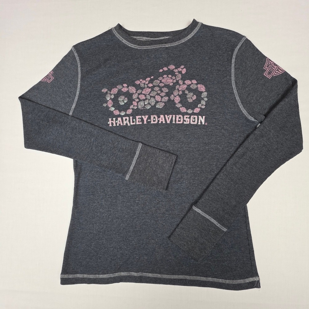 Harley-Davidson Thermal Top Womens‎ L Charcoal Pink Barnett El Paso Biker - Picture 2 of 10